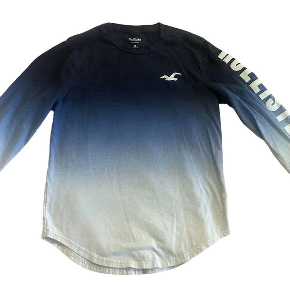 Hollister women’s xs Blue Ombre Dip Dye Long Sleeve Graphic Tee Crew Neck Cotton - Picture 4 of 4